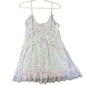 Forever 21 Dress Womens M Green Floral Ruffle Sleeveless Cottagecore Summer